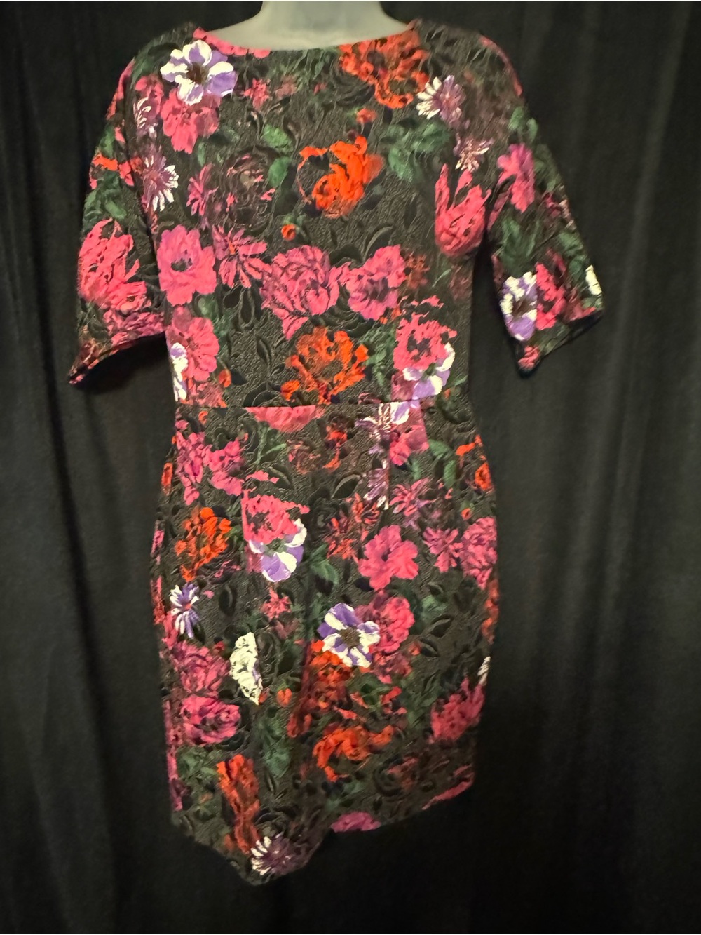 ASOS Black Floral Jacquard Mini Dress with Pink and Red Blooms